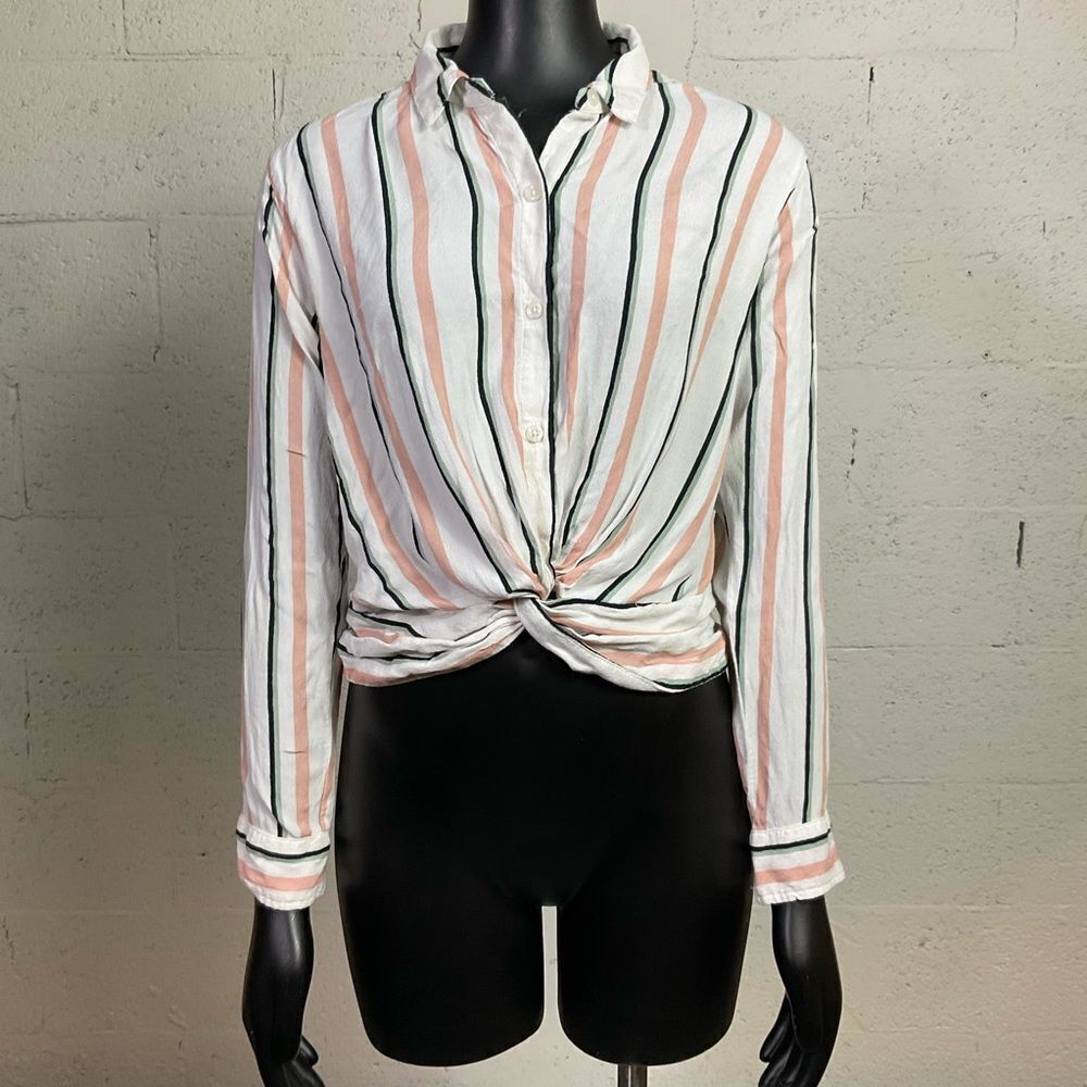 Abercrombie & Fitch Y2K Striped Twist Front Long Sleeve Cropped Buttoned Shirt S